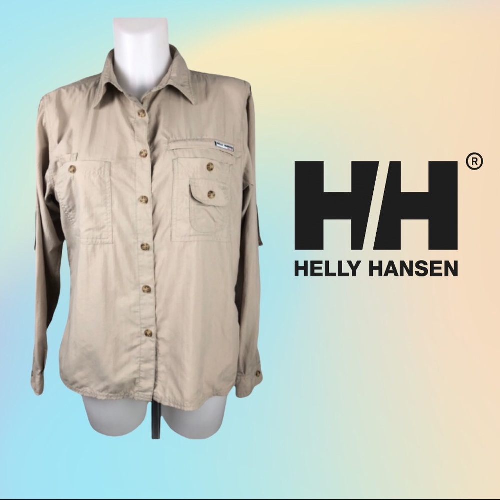 Khaki Helly Hansen L/S Button Down Vented Top M